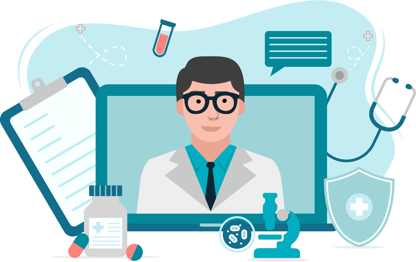 Virtual Stewardship Doctor on Computer Screen